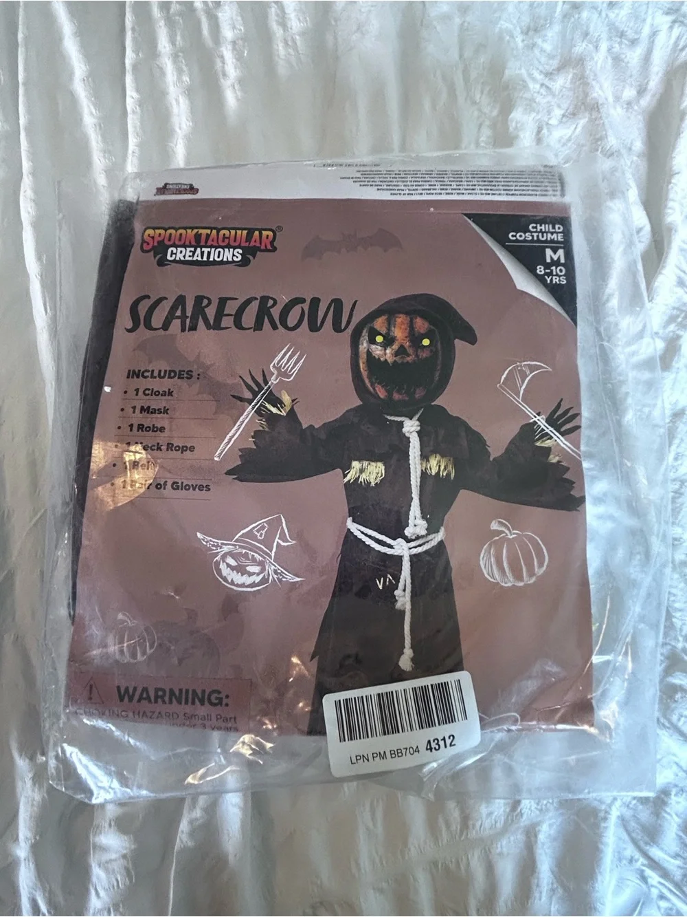 Spooktacular Creations Scarecrow Halloween Costume Cloak Gloves Size Medium